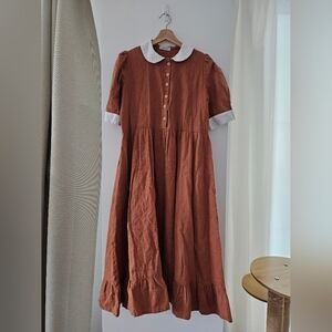 Rust Brown Peter Pan Collar Dress